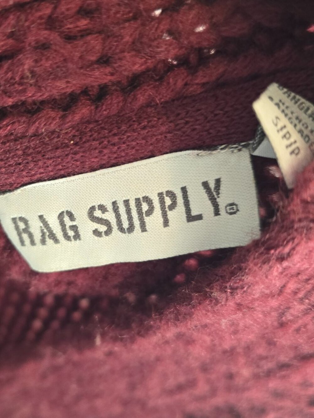 Rag Supply Cozy Fisherman Cable Knit Cardigan - Red Plum - Picture 5 of 5